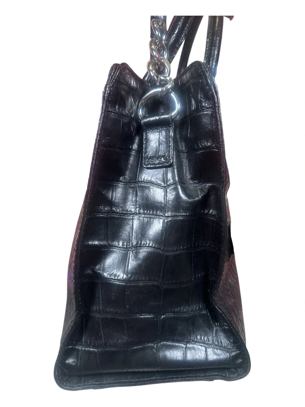 MICHAEL Michael Kors Hamilton Black Croc-Embossed Leather Satchel Shoulder Bag